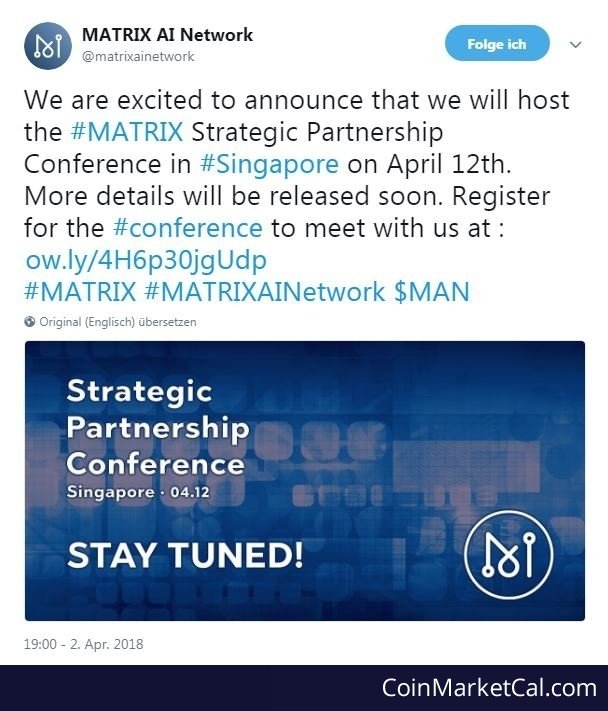 cmcal_bot's tweet image. 🆕 New Matrix AI Network $MAN event! 
 
12 April 2018 
Strategic Partnership  
 
Source: coinmarketcal.com/?form[coin][]=…