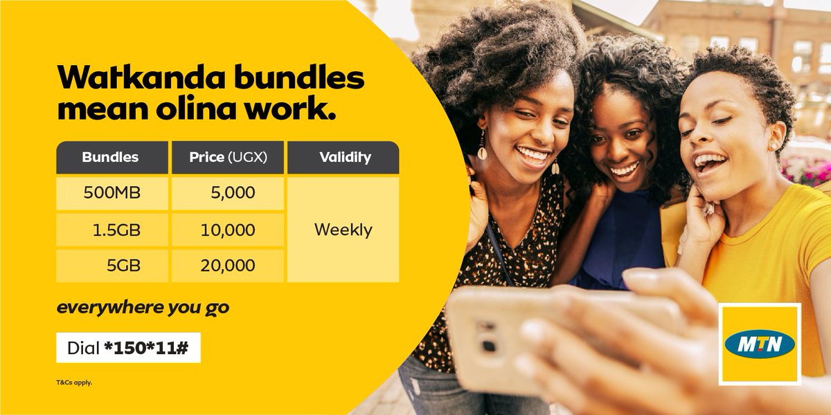 mtnug's tweet photo. When you activate a Watkanda weekly bundle today, it will be your perfect companion for the next 7 days. Dial *150*11# now. #MTNMoreMBs4Less https://t.co/c5IHUWqKrk