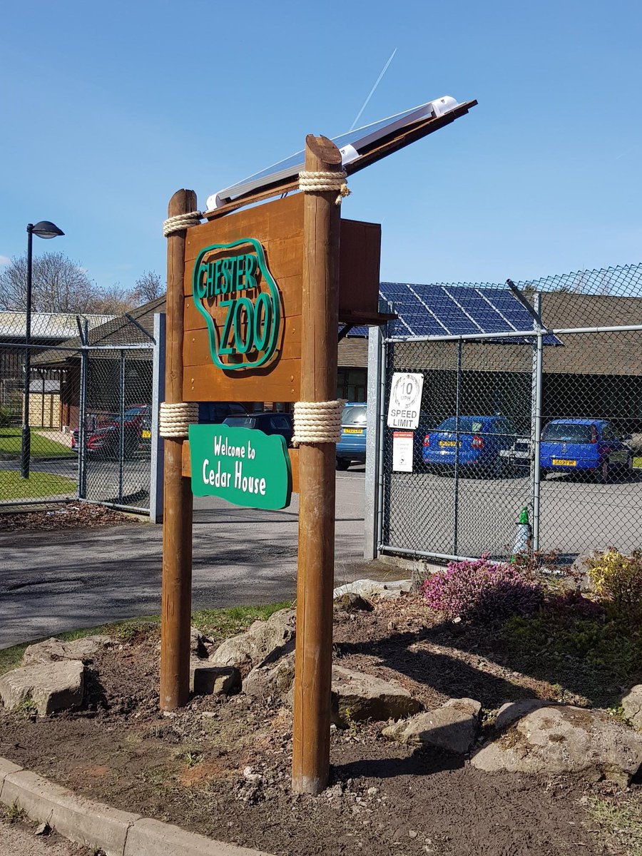 SignworldGroup's tweet image. A lovely project recently completed for @chesterzoo A solid wood sign with illuminated 3D lettering powered by a solar panel #signage #illumination #chesterzoo #chester