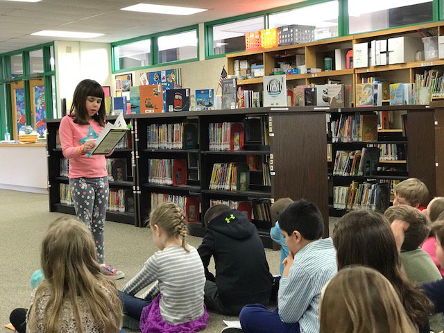 SchDistofMilton's tweet photo. @gomiltonwest first grade students enjoyed their Interpretive Reading Contest this morning. Thanks Mrs. Schultz+former School Board President @joncruzan for judging our AWESOME readers this morning. #SDMReads #MiltonPride https://t.co/ZMSK0ibaZz