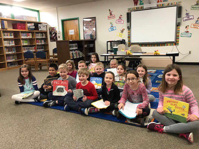 SchDistofMilton's tweet photo. @gomiltonwest first grade students enjoyed their Interpretive Reading Contest this morning. Thanks Mrs. Schultz+former School Board President @joncruzan for judging our AWESOME readers this morning. #SDMReads #MiltonPride https://t.co/ZMSK0ibaZz