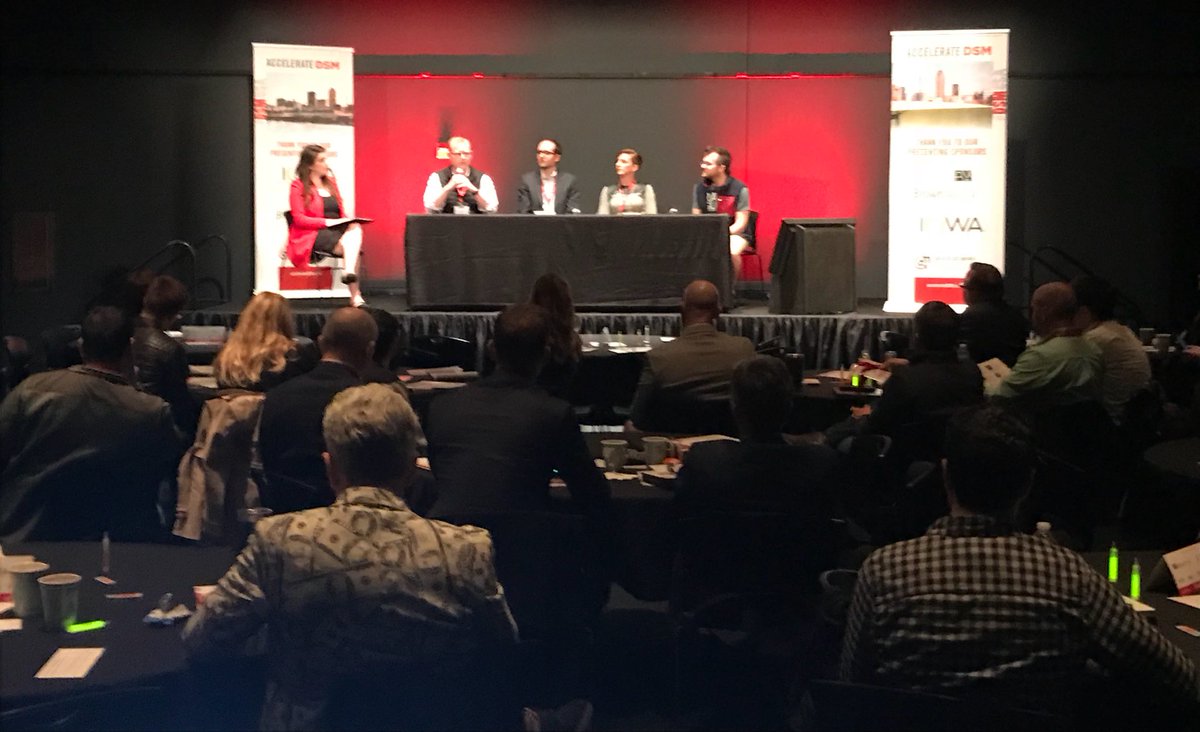 TechnologyIowa's tweet photo. Digital Marketing Strategies Panel: "What’s Working and What's Not" at #acceleratedsm feat. @gbaileyco, @Denim; Mike Draper, @RAYGUNshirts;
@MattOstanikAIA, @FunnelWise;
Courtney Yuskis, @MeredithCorp Agrimedia; moderated by @kayleecat, @volunteerlocal https://t.co/f71DiaYuAM