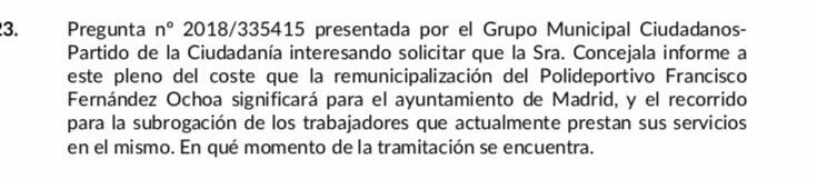 SubrogarFFOCHOA's tweet photo. En dicha sesión ordinaria, @CsMadridCiudad hará la siguiente pregunta: #subrogacionYa #serviciopublico #municipalizacion #futuro @MADRID @municipalizarma https://t.co/9JF8F1inVH