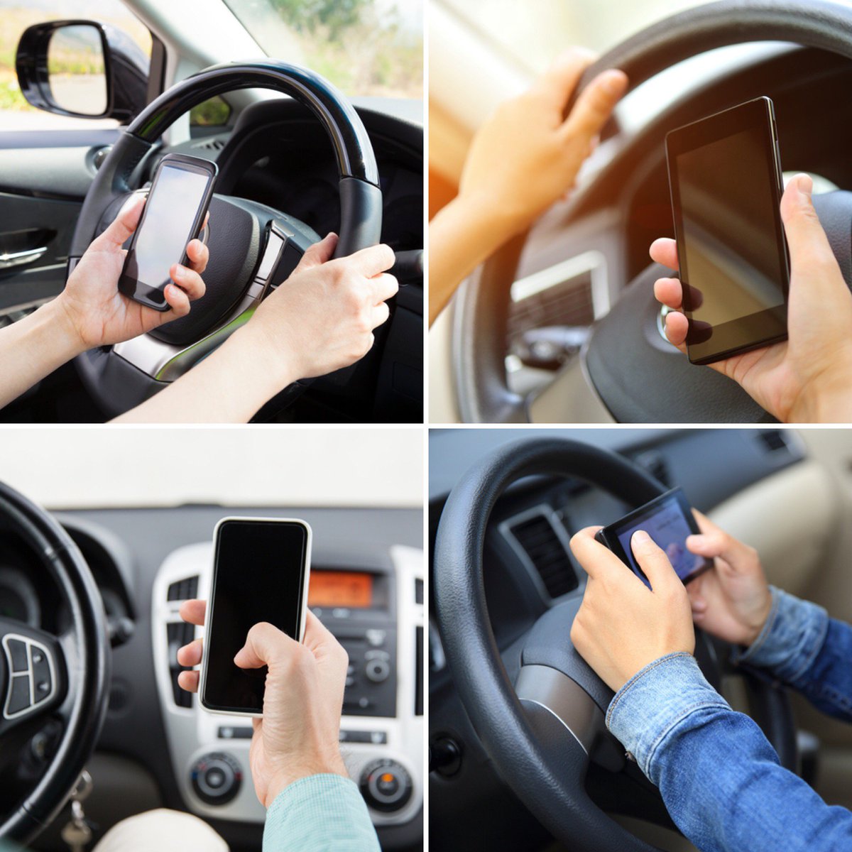 NHTSAgov's tweet photo. It doesn’t matter how you hold it – using your phone while driving is deadly. Always #JustDrive. https://t.co/QYxM20WMMC