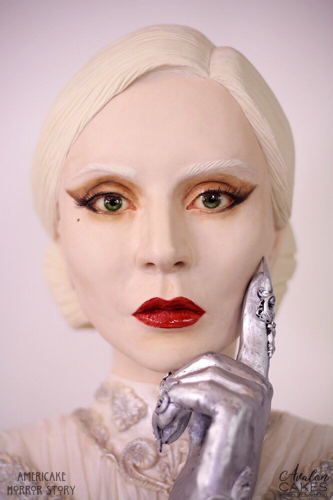 AvalonCakes's tweet photo. @ladygaga Chocolate Sculpture Cake! As the Countess from American Horror Story ... fingers crossed she get to see it! So much fun sculpting her beautiful, unique face. One of many pieces in the Americake Horror Collab! #LadyGaga #ladygagacake #americakehorrorstorycollab @AHSFX https://t.co/VYq4KdXM2V