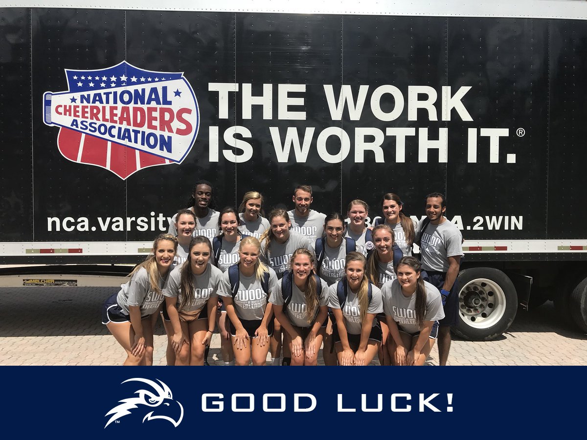 GOOD LUCK TO OUR FAVORITE CHEERLEADERS! 
Follow them though their nationals journey down in Daytona: <a href="/UNFCheer/">UNF Cheer</a> 
Catch their prelims performance at 2:21 p.m. 
📺 bit.ly/2IuBiCC
#SWOOPLife #NCAnationals