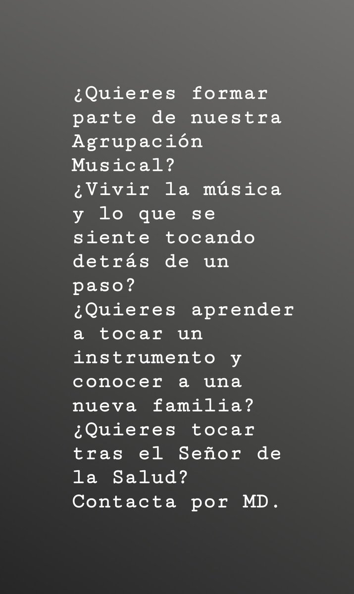 ¿Quieres tocar en la Agrupación Musical Nuestro Padre Jesús de la Salud?¿Te gusta la música cofrade?¿Quieres vivir el sueño del Lunes Santo y tocar al Señor de la Salud?no lo dudes, te enseñamos a tocar, contacta con nosotros sin compromiso.
#AMSalud
