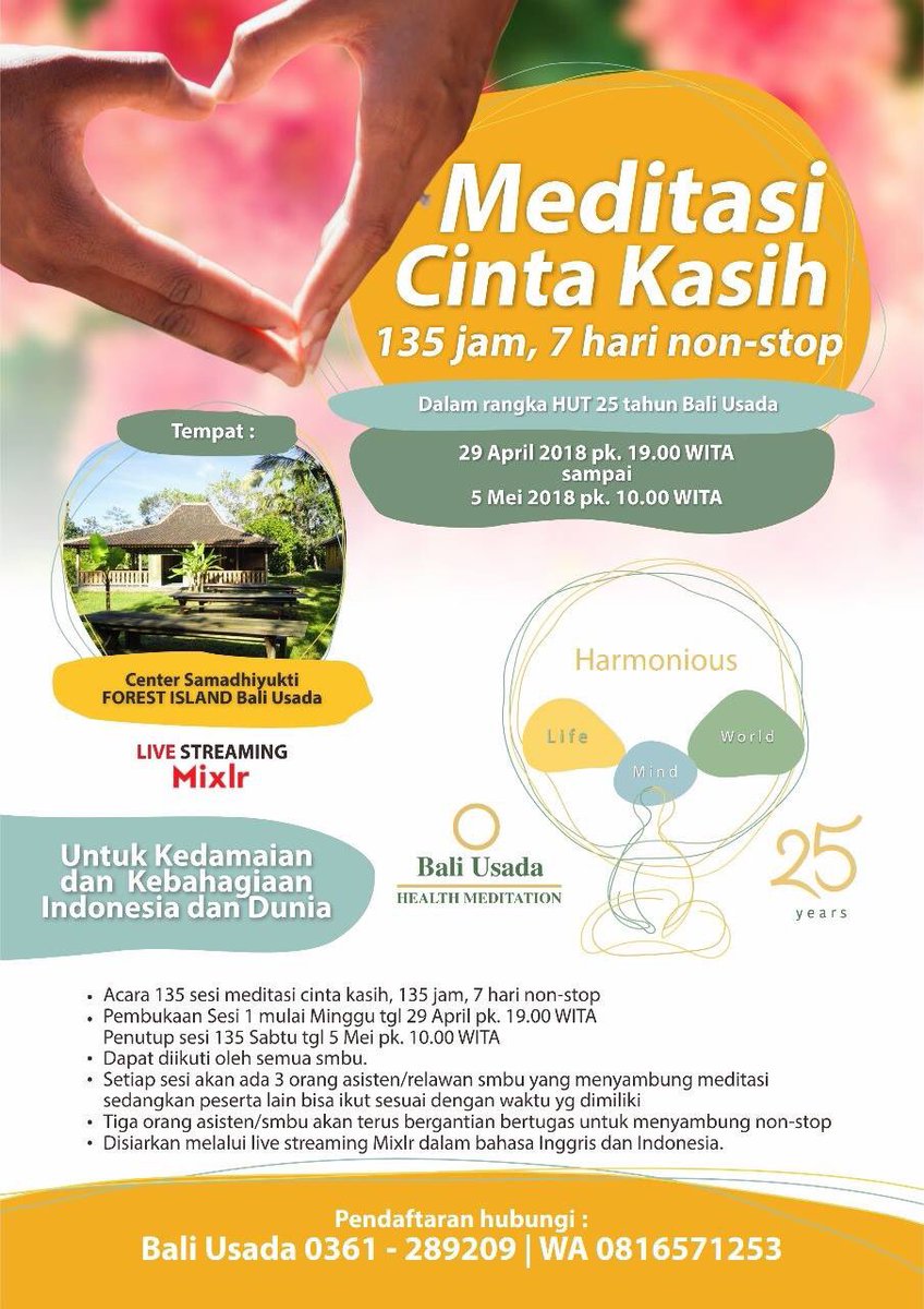 Mertaada's tweet photo. Loving-kindness meditation 135 hours, 7 days non stop. Please join. #lovingkindness #meditation #baliusada https://t.co/OnKpD7wBYZ