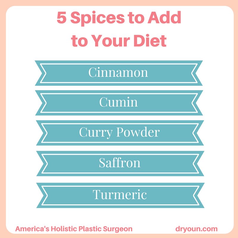 These spices contain antioxidants to fight aging and wrinkles! Start adding them to your diet as you cook, or to smoothies or tea! #health #healthyspices #holistichealth