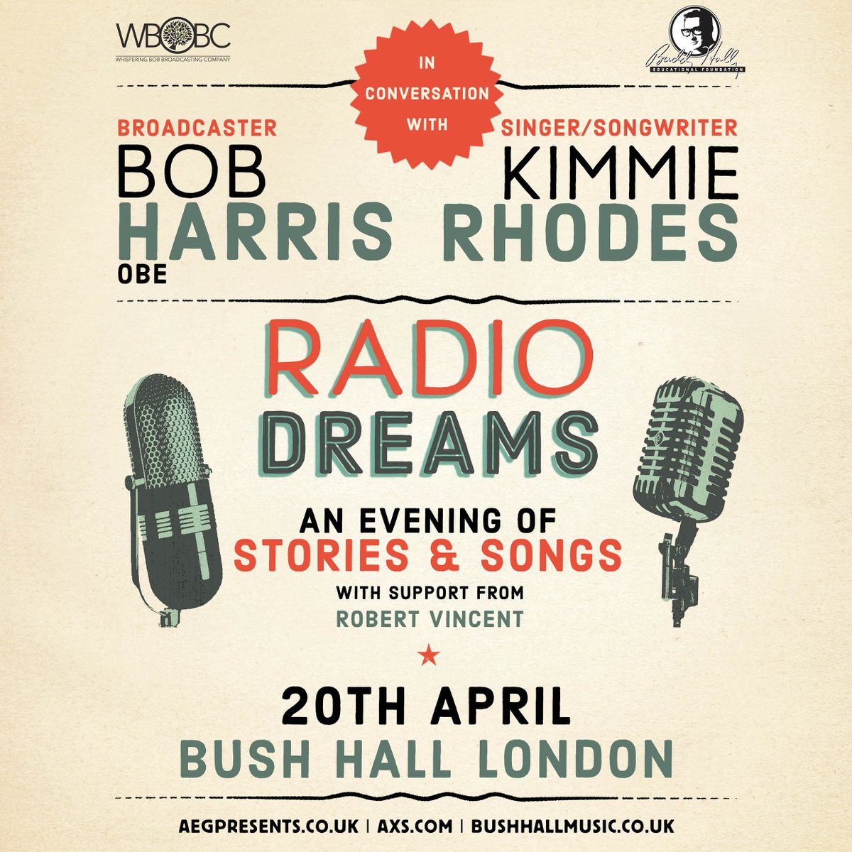 C2Cfestival's tweet photo. Don't miss @WhisperingBob in conversation with @Kimmie_Rhodes for #RadioDreams at @Bushhallmusic this month! 📻

Tickets at: https://t.co/ZOWrdnau2y https://t.co/8m0B4wt12F