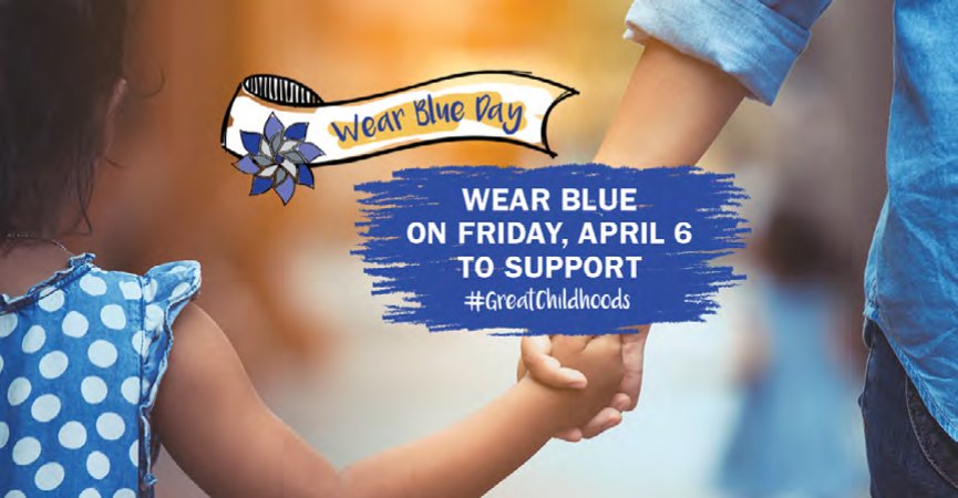 CASASCruz's tweet photo. Join us on Wear Blue Day, Friday, April 6, and share your pic on social media to show your support for #greatchildhoods. Be sure to add the hashtag: #CASAworks https://t.co/R1gVbqjAZI