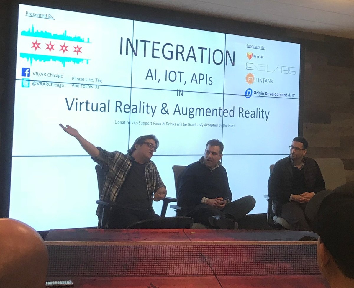 NxtTeam's tweet photo. Thank you to @Ex3Labs for hosting a great event last night. Great info on AI, IoT, APIs, VR &amp; AR. The future is now! #virtualpizza @vrarchicago https://t.co/Nl6NYqzh6x