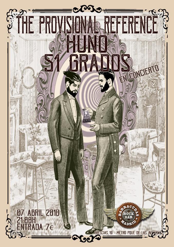 Este sábado <a href="/TPR_band/">ProvisionalReference</a>, <a href="/Hunoband/">Huno</a> y <a href="/51grados/">51grados</a> actuarán juntos en Madrid. ¿Os lo vais a perder?

📍 <a href="/salabarracudas/">Barracudas Rock Bar</a>