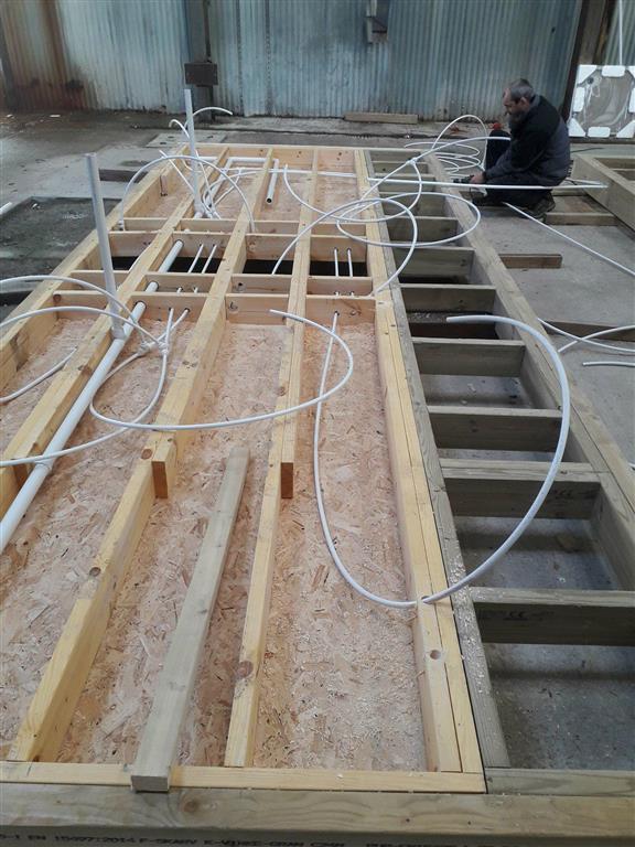 LogCabinsSW's tweet image. The first stage of a toilet block for a campsite currently under construction in our workshop. Pipework being installed in the floor. #prefab #prefabricated #camping #Glamping