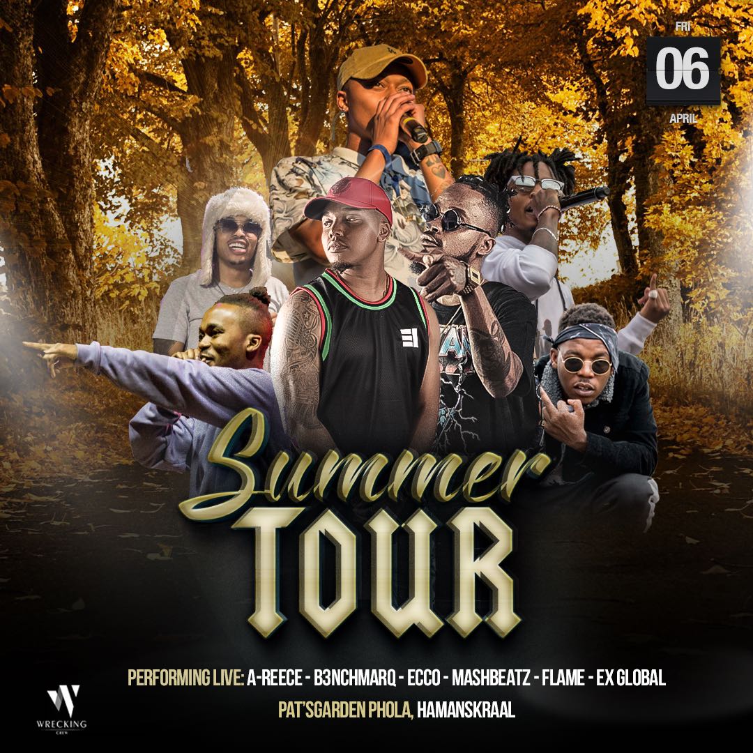 buckztherapper's tweet photo. The #TWCSUMMERTOUR STILL GOING STRONG!!! CHECK THE HOMIES OUT ON THE 6TH APRIL
@reece_youngking
@La_FlameSA
@Ex_Global
@ecco_twc
@MashBeatz
@Thabiiiso
@Ex_Global
@Tyga_BankZ
@WreckingCrew_ZA https://t.co/SY0gDcAmQb