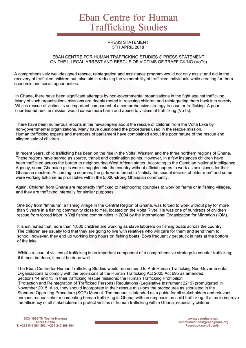 Eban_Gh's tweet photo. Whiles rescue of victims of trafficking is an important component of a comprehensive strategy to counter trafficking; if it must be done, it must be done well. https://t.co/4qxZQtPqeC