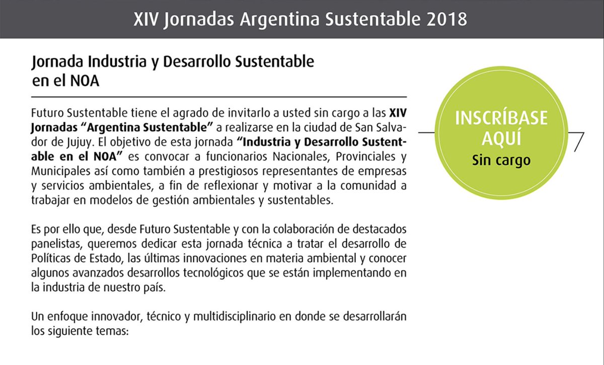 FSustentable's tweet photo. ¡Te esperamos este 26 de abril en #Jujuy! 👉Ingresa a https://t.co/b1NuwET40t y realiza tu inscripción sin cargo #Sustentabilidad #Energía #Minería #FSustentable #Empresas #JornadaSustentable https://t.co/EgUxJohtcg