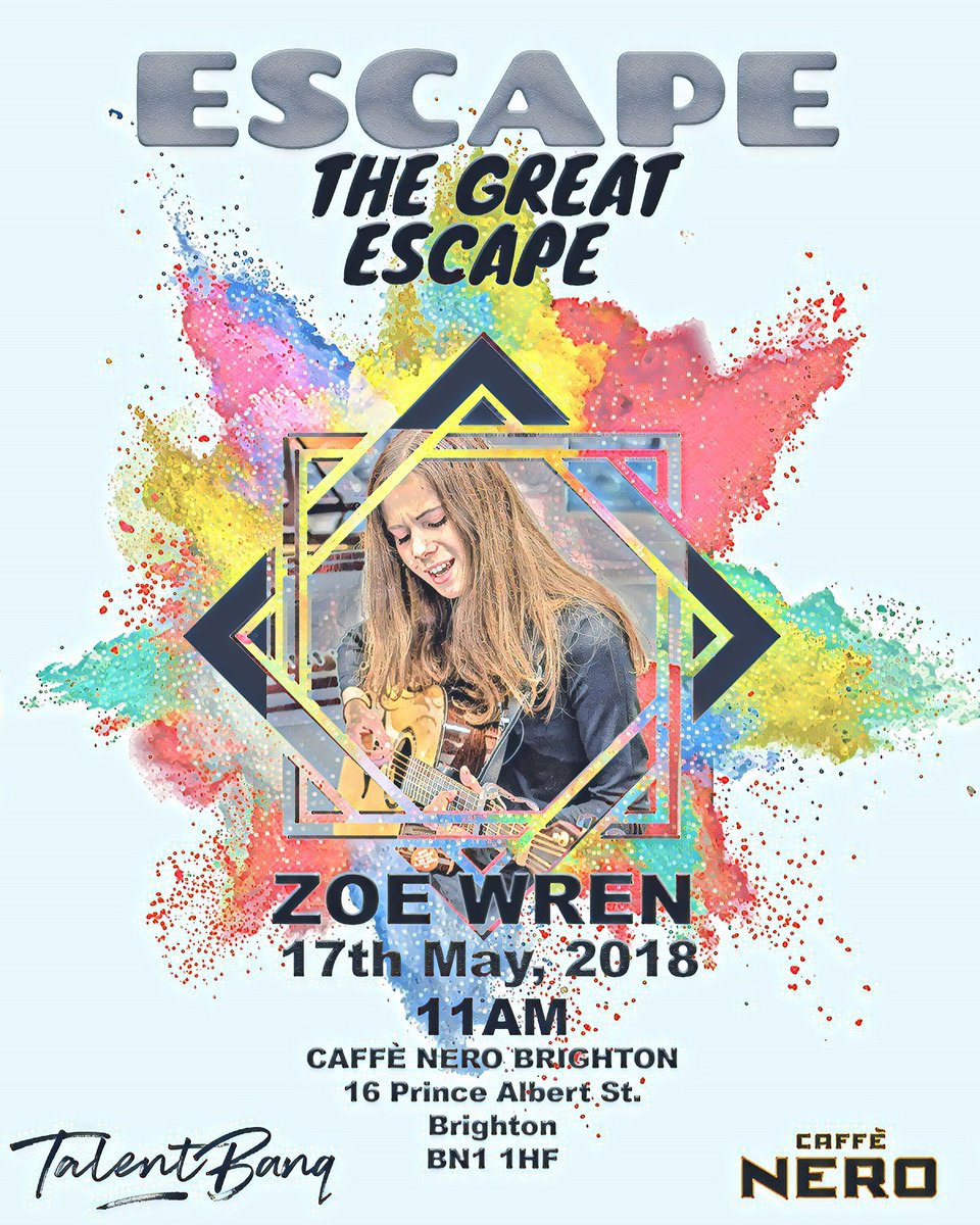 zoewrenmusic's tweet photo. An exciting announcement from @talentbanq
This is something special… a mad, full day of LIVE music down in Brighton.
I am playing on Thu 17th May at 11am alongside 17 other TALENTBANQ &amp; Caffè Nero artists.
It’s free, come join #ETGE #TALENTBANQ #CaffèNero https://t.co/KesmnlA9sQ
