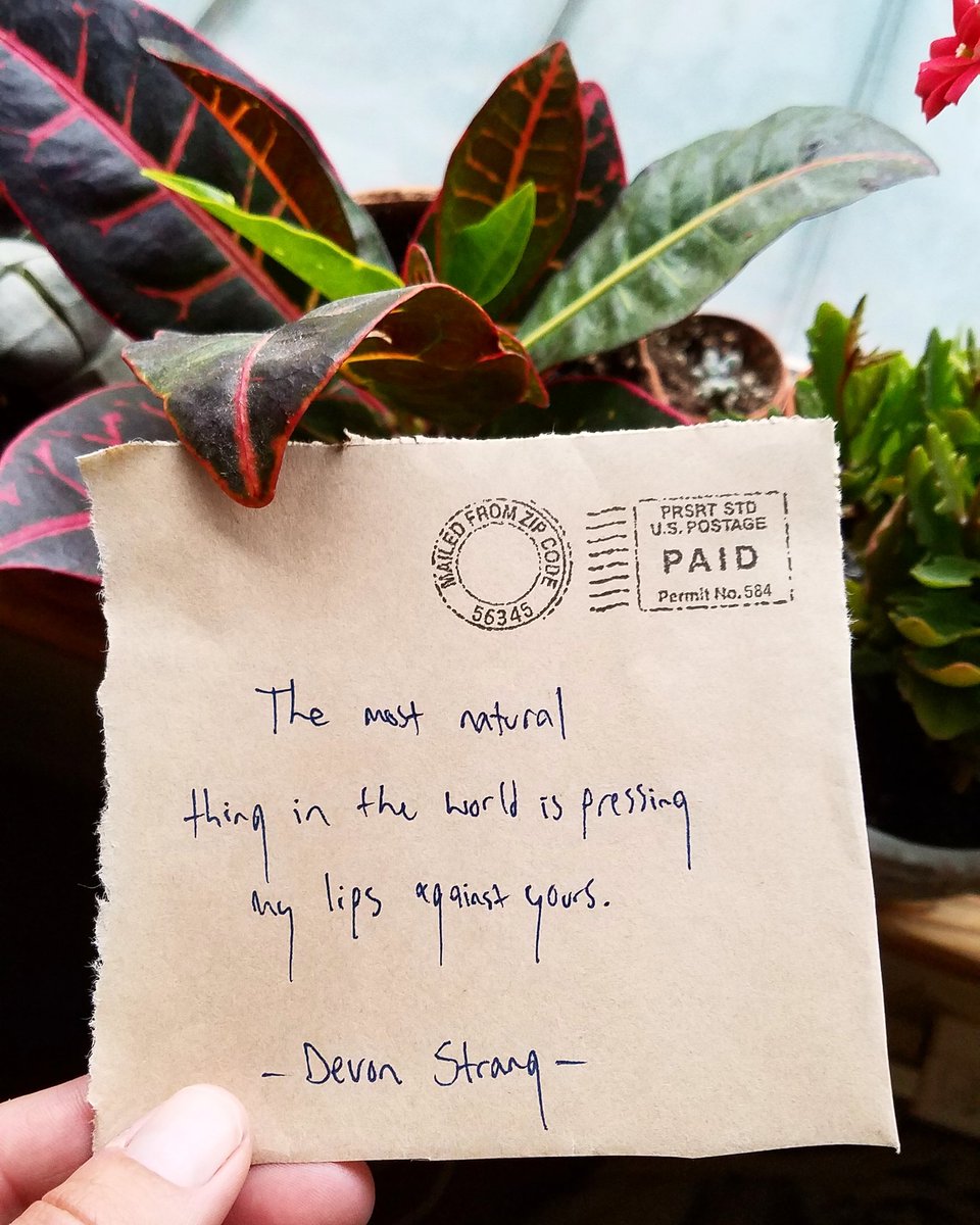 devonstranger's tweet photo. Daily Haiku 974. (c) Devon Strang
"The most natural
thing in the world is pressing
my lips against yours."
#haiku #dailyhaiku #devonstrang #poet #poem #poetry #write #writer #writing #love #lovepoem #lovequote #kiss #kissing #romance #romantic #ily #loveyou #iloveyou #inlove https://t.co/ebVL7ghBut