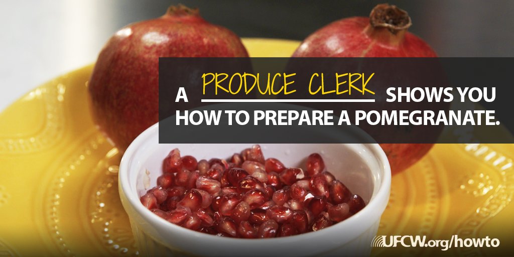 UFCW's tweet image. Calling all health nuts: our produce clerk's easy #pomegranate prep video will help you tackle this tricky fruit! ufcw.org/howto #1u #UFCWHowTo