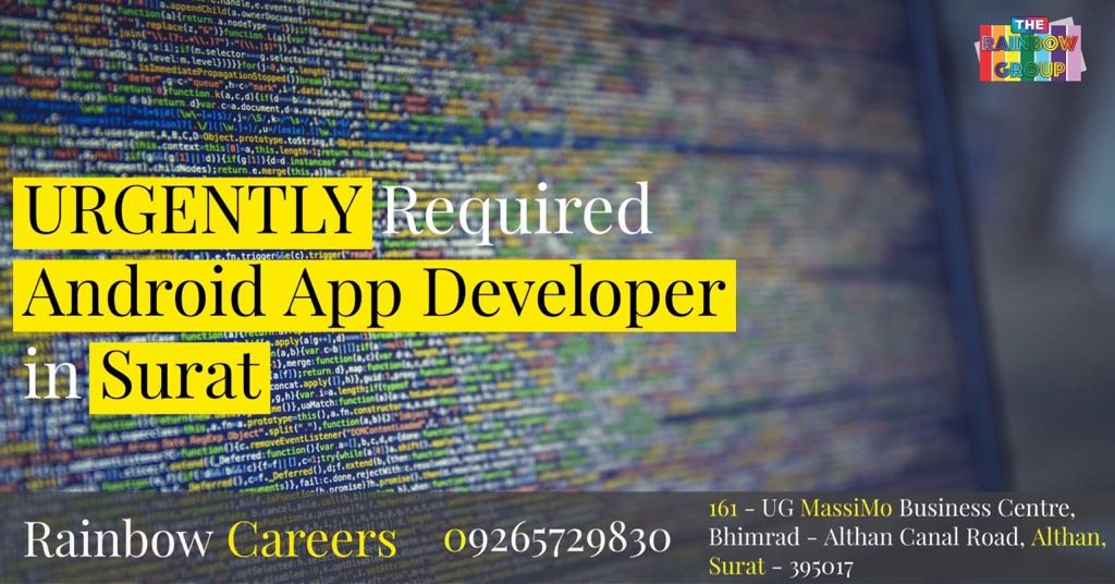 #JobsinSurat #JobVacancy #SuratJobs #ITjobsinSurat #ITjobs #fulltimejobs #Developers #DeskJob #DeveloperJobs #Adajan #Surat Required an experienced Android App Developer. Salary Offered: 10k-14k pm. Minimum Experience: 0 - 9 months. Location: Adajan, Surat. 10am-6pm. 9265729830