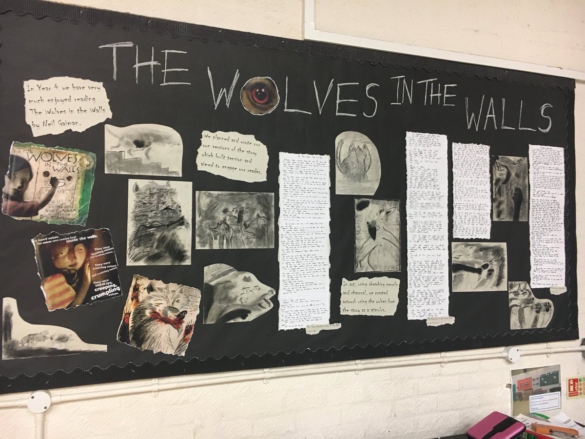 WhiFriPri's tweet photo. #displayoftheweek is a display to show off the work from Year 4 in English. Some great writing, creating their own stories based on The Wolves in the Walls, and some fantastic artwork! #display #primary #primaryeducation #school #wolvesinthewalls #art #english https://t.co/rwltOWNyHs