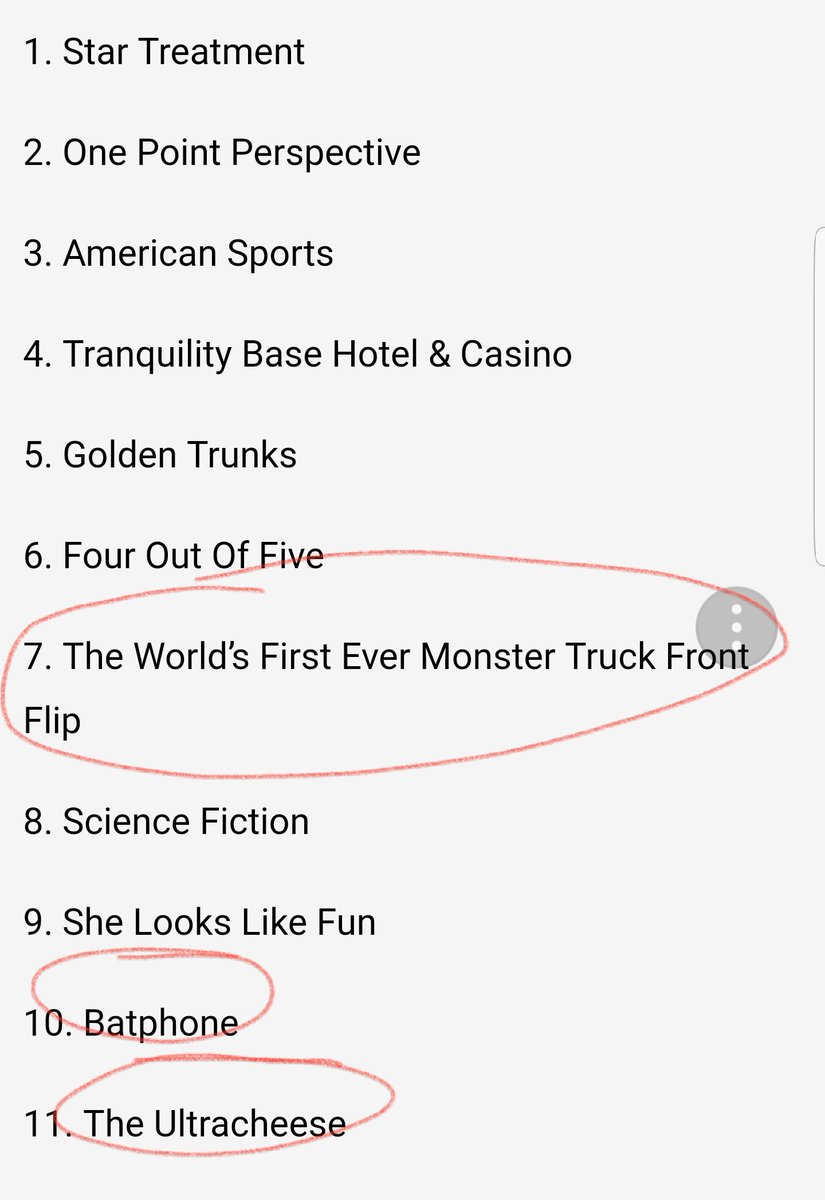 Mr_Jimbob's tweet photo. I'd say that there is more than a good chance that my 4-year-old came up with at least 3 of the track titles on #ArcticMonkeys new album.
#TranquillityBase https://t.co/IGIqQZR8WM