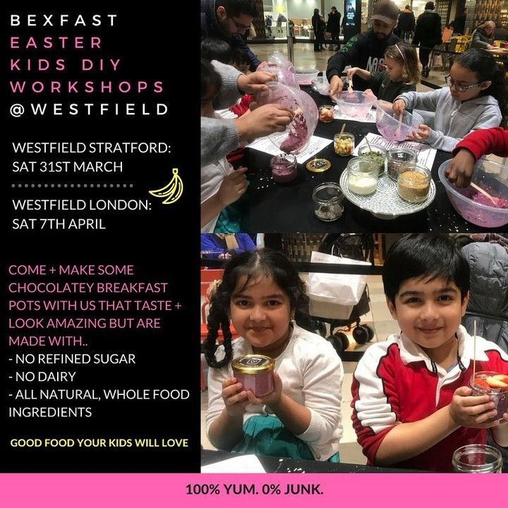 MyVeggieBabyLDN's tweet photo. This Saturday @bexfast_ will be hosting a Bexfast Pot Workshop @westfieldlondon where kids get the chance to make their very own yummy pots of natural wholefood goodness! Get involved, 0% JUNK! 100% YUM!

#BEXFAST #westfield https://t.co/NU9Ftlmdds