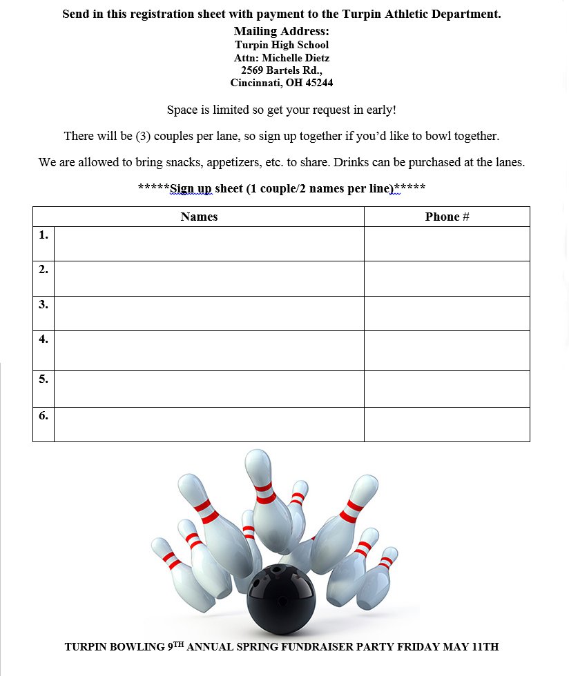 turpin girls bowling turpingirlsbowl twitter bowling sign up sheet