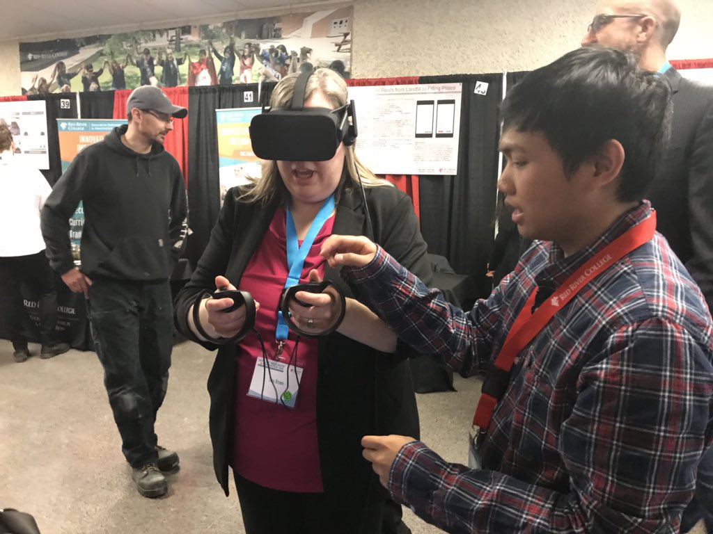 RRCResearch's tweet photo. Judges experience RRC’s virtual reality escape room time machine - a collaborative research project by 3D Computer Graphic Students and Instructors, and the Digital Media Design Program. #ARIDay2018 https://t.co/eLOfaMhlTL