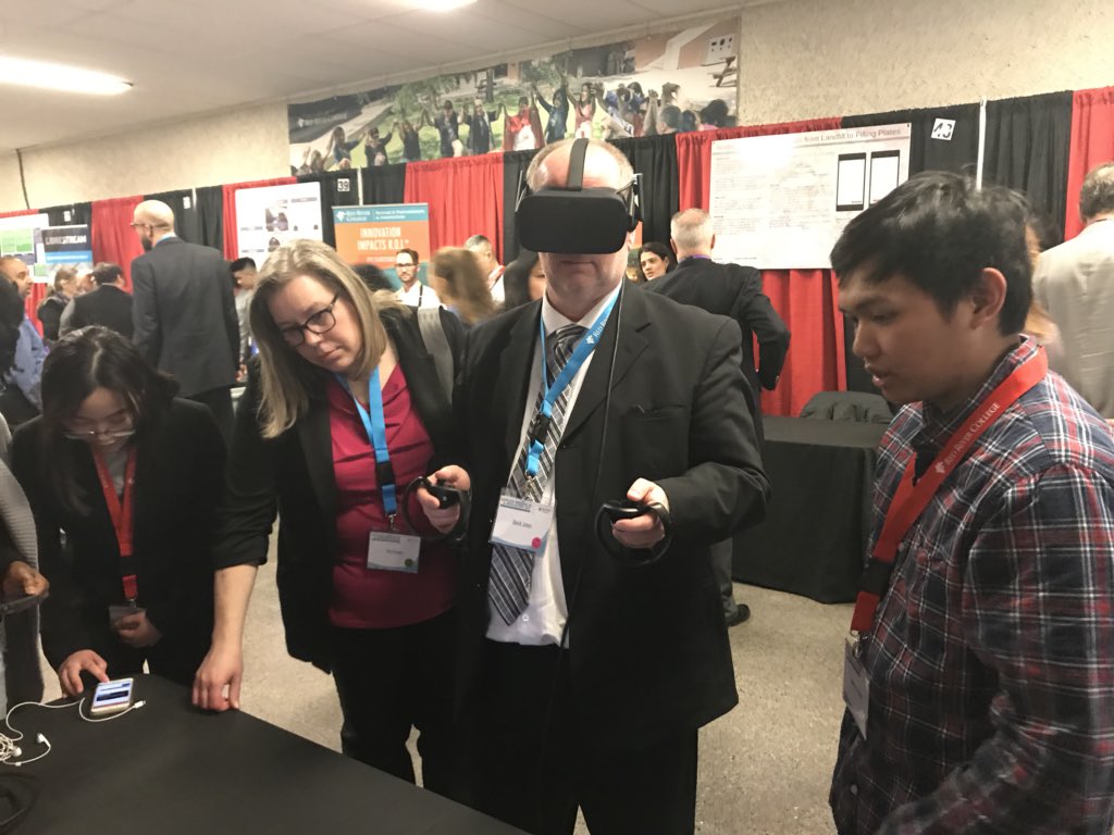 RRCResearch's tweet photo. Judges experience RRC’s virtual reality escape room time machine - a collaborative research project by 3D Computer Graphic Students and Instructors, and the Digital Media Design Program. #ARIDay2018 https://t.co/eLOfaMhlTL