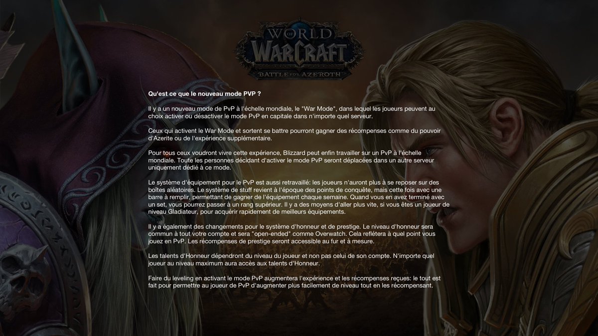 TromaFR's tweet photo. Et voici un récap sur les annonces PvP en extérieur / PvP, traduit par Pykalink !

Que du lourd annoncé, ça va vraiment dans le bon sens. ⚔️

@Warcraft_FR #warcraft #WorldPvP https://t.co/TTHFTgvxxq