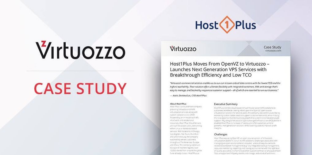 VirtuozzoInc's tweet photo. Transitioning to #Virtuozzo has significantly improved the efficiency of #Host1Plusβ VPS solutions while enabling increased #security and greater levels of flexibility to manage costs and improve profitability. https://t.co/tVOKIsDC0Z #datacenter #vps https://t.co/JB9DrtExl4