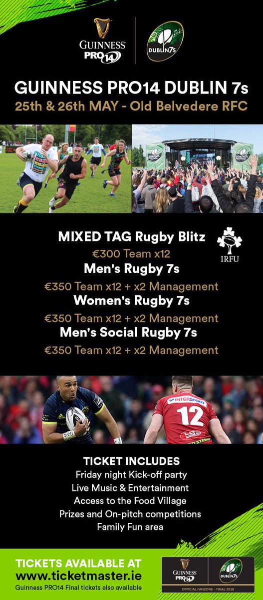 tarnross's tweet photo. Get involved in this year's @Dublin7sFest will be a great week end.  Ladies get in touch if you want to enter a team and be in the chance to have your entry fee sponsored #7s #rugby #rugbyfest https://t.co/g08KxH1SvS