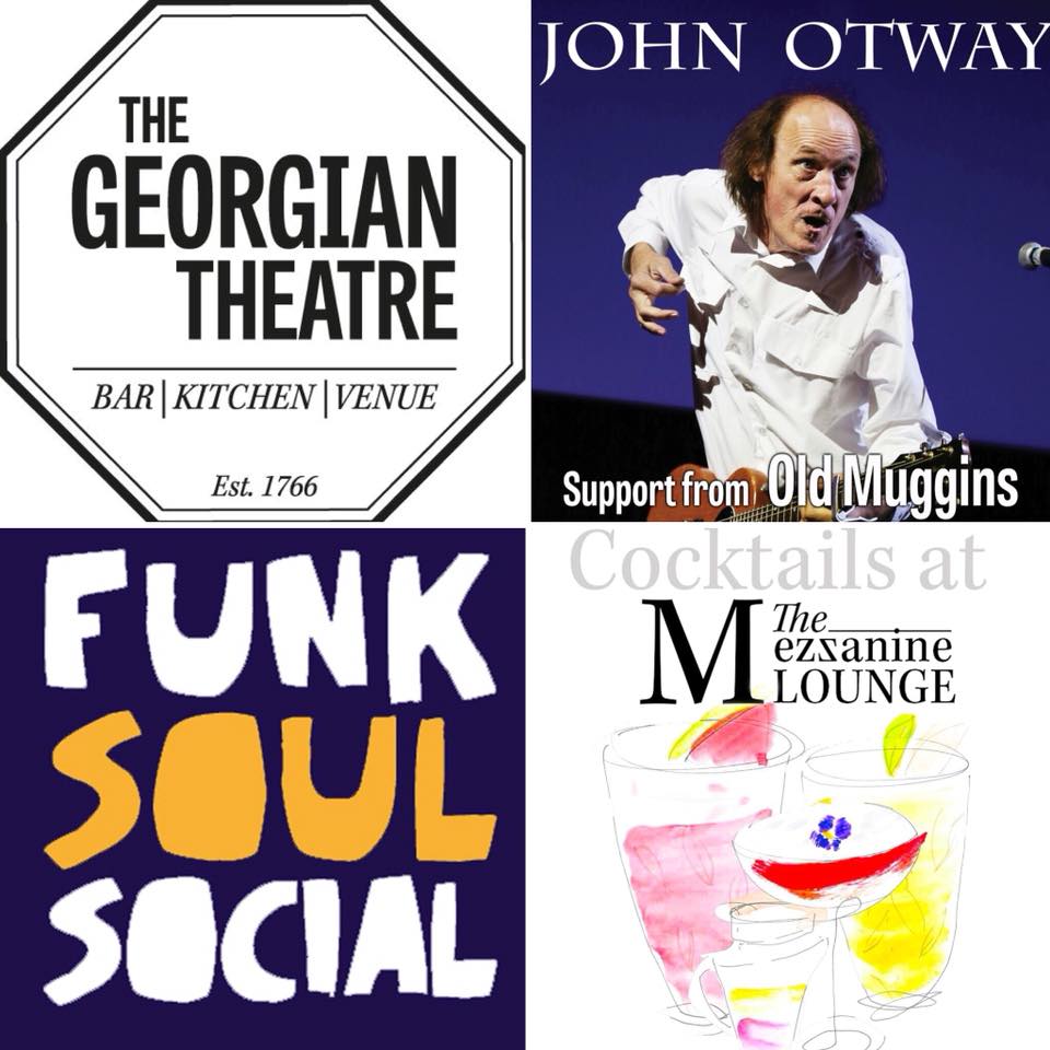 Our fun-packed weekend at The GT​ in grid form...

Fri 6th Apr - @FFP62 &amp; <a href="/NewsTMA/">Tees Music Alliance</a>​ presents <a href="/john_otway/">Dr. John Otway</a>​ w/ support from <a href="/oldmugginsband/">Old Muggins</a>

Sat 7th Apr - @FunkSoulSocial

...And don't forget our lovely new cocktail bar 'The Mezzanine Lounge' will be open 7-11pm both Fri &amp; Sat.