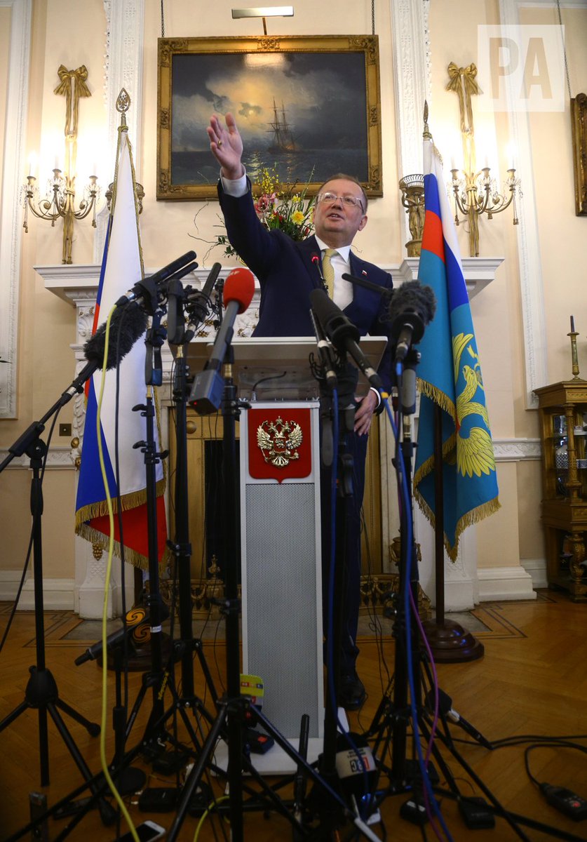 YuiMok's tweet photo. Russian ambassador to the UK Alexander Vladimirovich Yakovenko speaking about the Salisbury incident, during a news conference at the Russian Embassy in London. #Russia #SkripalPoisoning #Novichok #NerveAgentAttack #OPCW https://t.co/jU3VDeCUqe