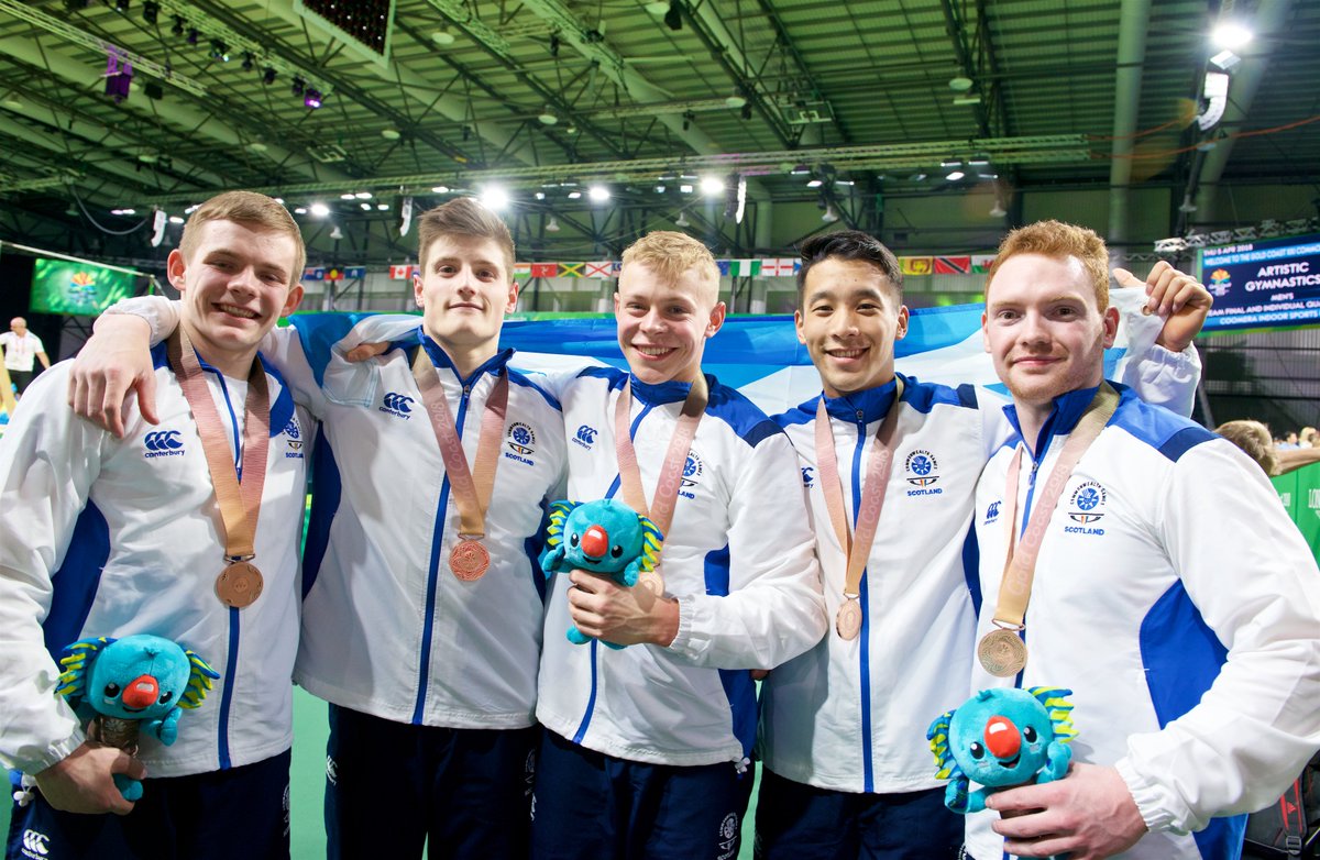 Team_Scotland's tweet photo. It was a full team effort for our Men's Gymnastics team as they picked up Men's Team Event bronze on the Gold Coast. 

Read more about how the medal action unfolded here: https://t.co/pvLxiaXQjE https://t.co/XPECE2cggF