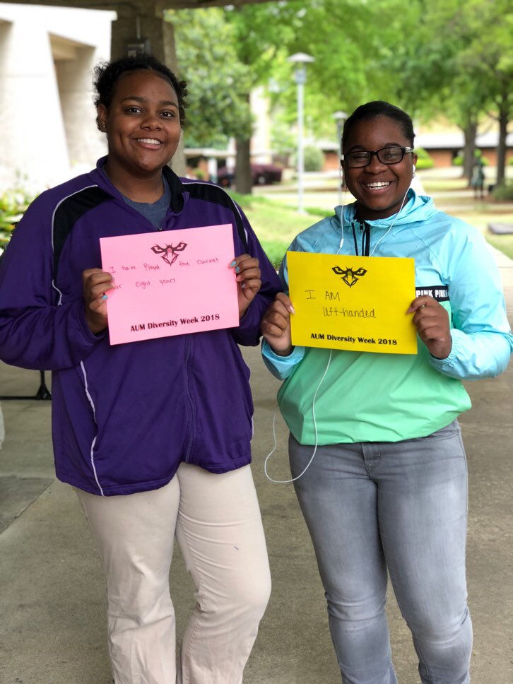 AUM Diversity Week 2018. SAAC celebrates this year’s diversity week by asking students, faculty, and staff what makes them unique. Thanks for your support <a href="/AUM_SGA/">AUM SGA</a>. <a href="/D2SAAC/">Division II SAAC</a>