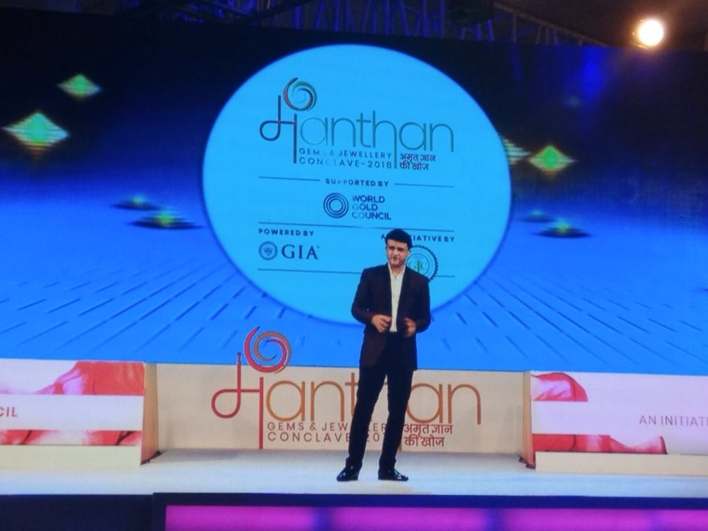GJCIndia's tweet photo. “Identify the right talent & take away their fears” -@SGanguly99 #Manthan2018 #Manthan #gems #jewelleryevent #inspiration #Events #Conclave2018 #GemsAndJewellery #NetworkingMeet https://t.co/NPK6Bi4kHo