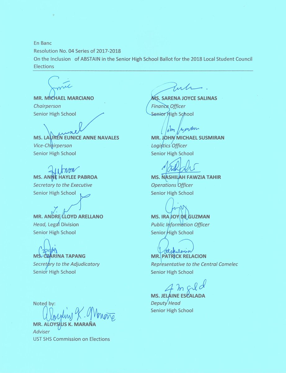 ustshscomelec's tweet photo. RESOLUTION NO. 4
Series of 2017 - 2018
ON THE INCLUSION OF ABSTAIN IN THE SENIOR HIGH SCHOOL BALLOT FOR THE 2018 LOCAL STUDENT COUNCIL ELECTIONS https://t.co/6UP4uRv4oT