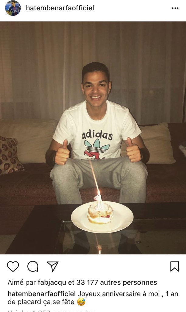 Footballogue's tweet photo. [#L1🇫🇷] Hatem Ben Arfa sur Insta 😅

« Joyeux anniversaire à moi, un an de placard ça se fête 😅 » https://t.co/YChBkfKZVS