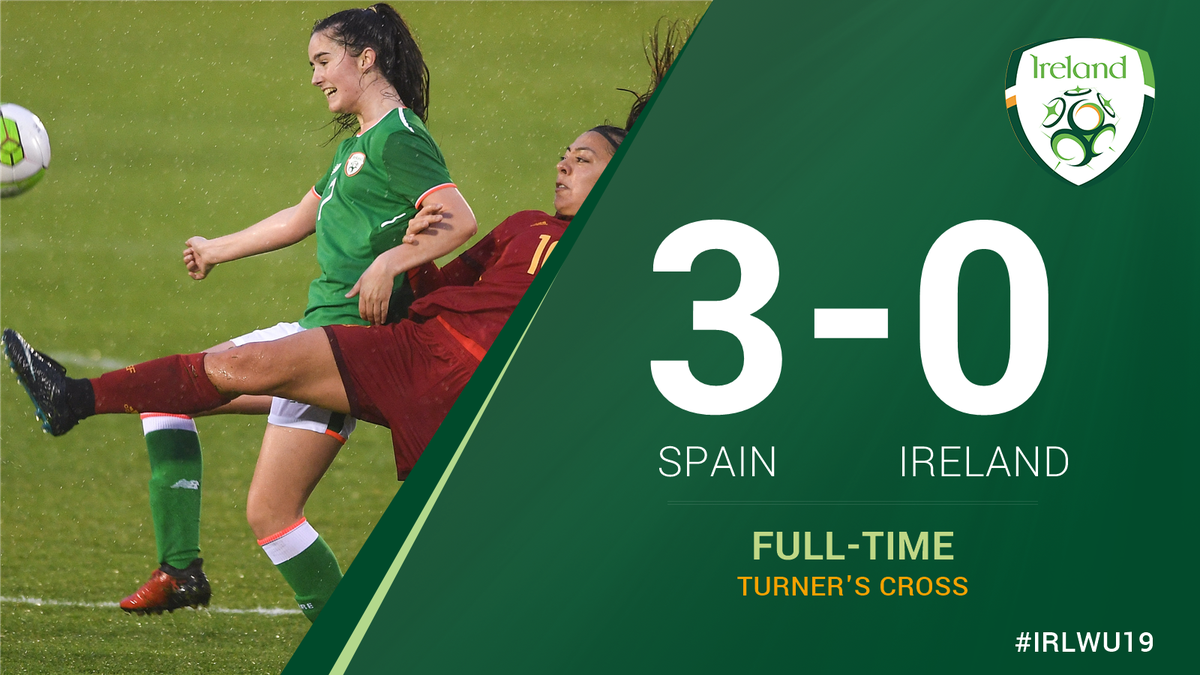FT: Spain 3-0 #IRLWU19🇮🇪
 
Spain prove too strong for Dave Connell’s side in Turner’s Cross.