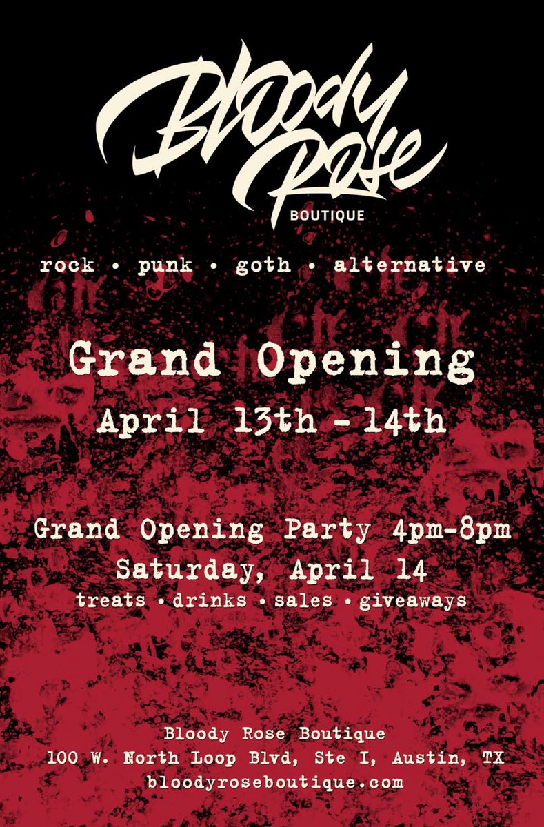 bloodyrosebtq's tweet photo. The grand opening of our brick-and-mortar shop in Austin starts Friday the 13th at noon! The Grand Opening party is Saturday the 14th from 4-8. #grandopening #austin #atx 

RSVP: https://t.co/woXvsaKxze https://t.co/q36HweZ6Og