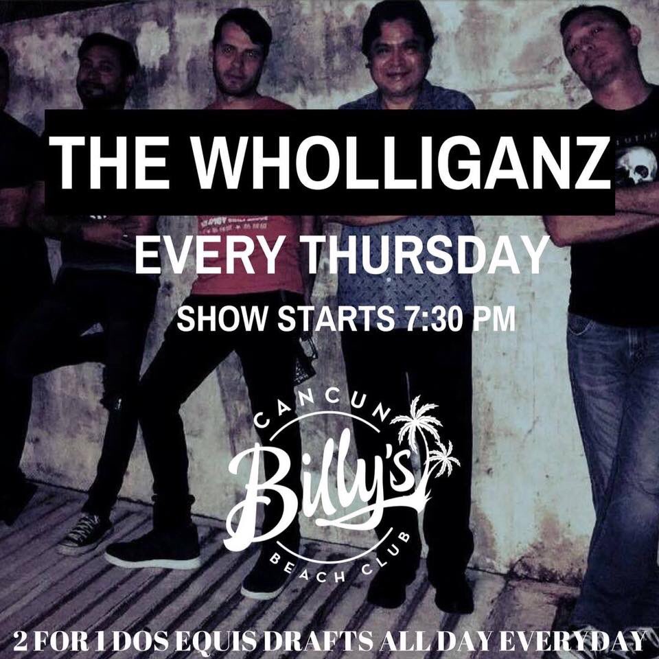 Don’t forget - tonight it’s The Wholliganz! After their recent show with Coldplay in Argentina we have them playing live at 7.30p!
・・・
2x1 Dos Equis drafts all day, every day!
・・・
#livemusiconthebeach #rocknroll #beachlife #bbq #cancunbillys #louthedoberman #thewholliganz