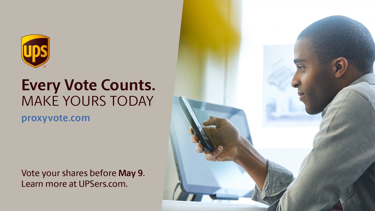 UPSers's tweet photo. Exercise your right as a #UPS shareowner. Vote your shares before May 9 deadline. https://t.co/HLcauMHGKW https://t.co/syTjQfeNxH