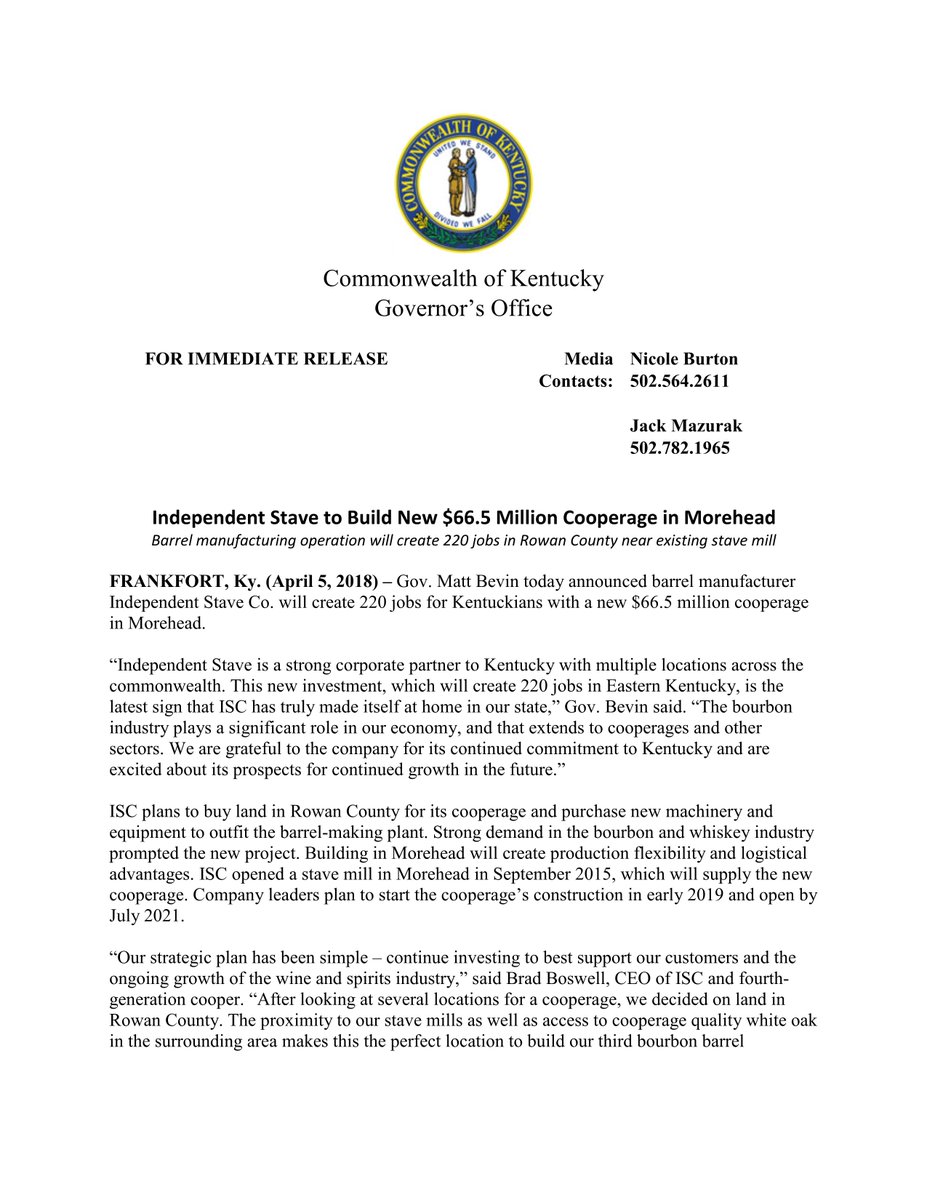 cityofmorehead's tweet photo. GREAT NEWS FOR MOREHEAD, ROWAN COUNTY &amp; OUR REGION!
Independent Stave to Invest $66.5 Million and Bring 220 New Jobs to Our Community! See below for details. #independentstavecompany https://t.co/nPdhG3UGEy