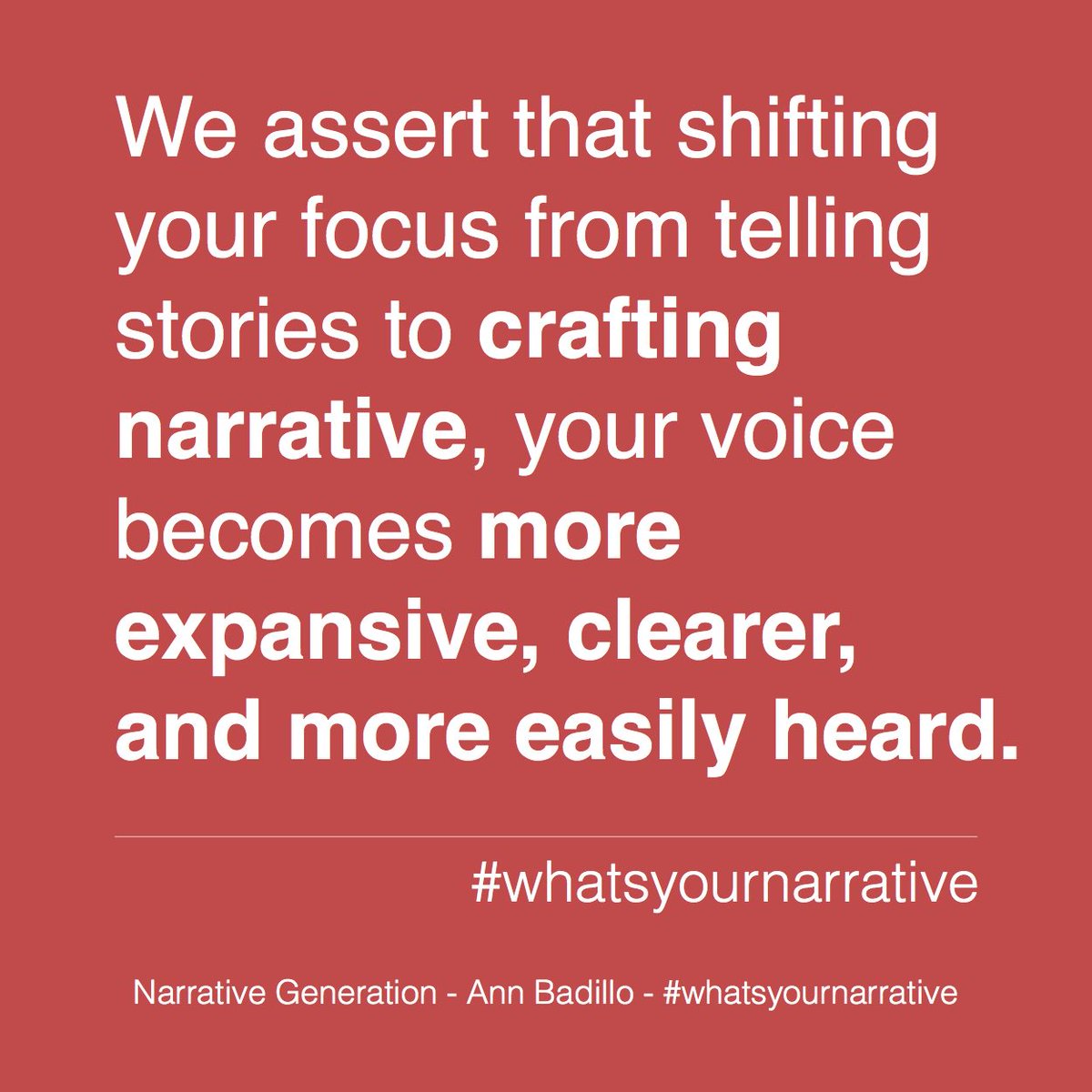 annbadillo's tweet photo. Your Movement and/or ecosystem need a cogent narrative not more stories. What stories share context, meaning and drive that can build a robust narrative? Learn more here: https://t.co/e0WYULWMDw #whatsyournarrative #abadstudio https://t.co/PJBYfbRkF5