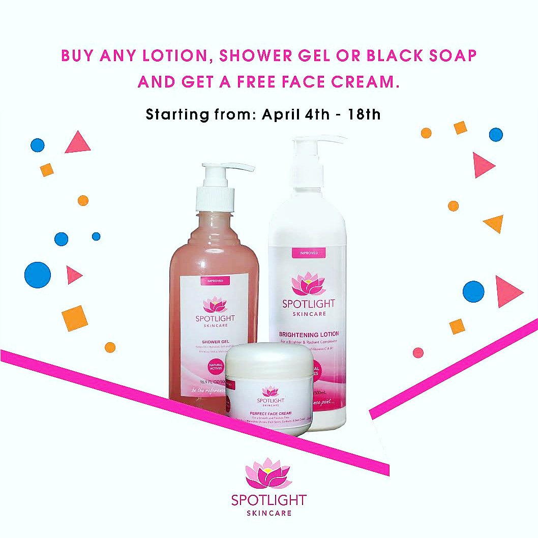 SpotlightSCng's tweet photo. Get any body lotion and soap and get a free face cream. Awoof reloaded💃💃💃. Order while offer lasts.

#spotlightskincare #customizedskincare #melanin #blackskin #luxury #premiumquality #skineducation #skincareproducts #beauty #beautifulskin #flawlessskin #glowingskin #melanin. https://t.co/hR1ZmJTSie