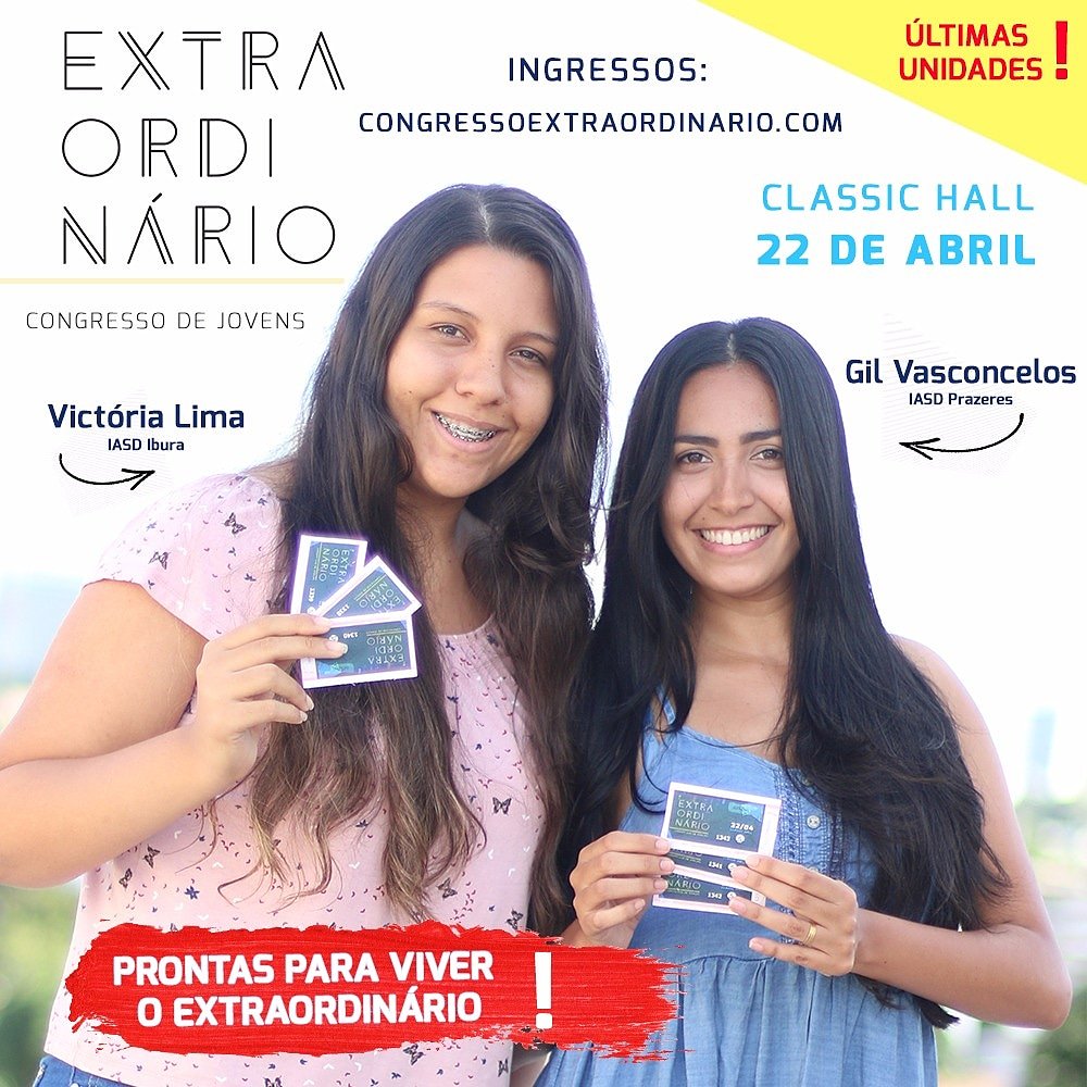mjovem_ape's tweet image. Está chegando o dia do nosso Congresso Jovem e você pode fazer como Victória e Gil. Garanta já o seu ingresso através do site congressoextraordinario.com e vamos juntos adorar! Lembre-se que estamos nas últimas unidades!  #CongressoJovem2018 #Extraordinário #JovensAPe  #CompreJá