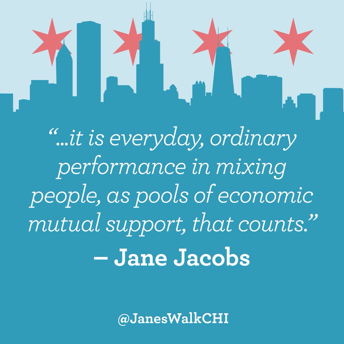 JanesWalkCHI's tweet photo. “...it is everyday, ordinary performance in mixing people, as pools of economic mutual support, that counts.” #JaneJacobs #WWJJD #JanesWalk #urbandesign #urbanplanning #density #urbansprawl #landuse #placemaking #walkability #mixeduse #ProDensity #Chicago https://t.co/HsEbAxLfSS